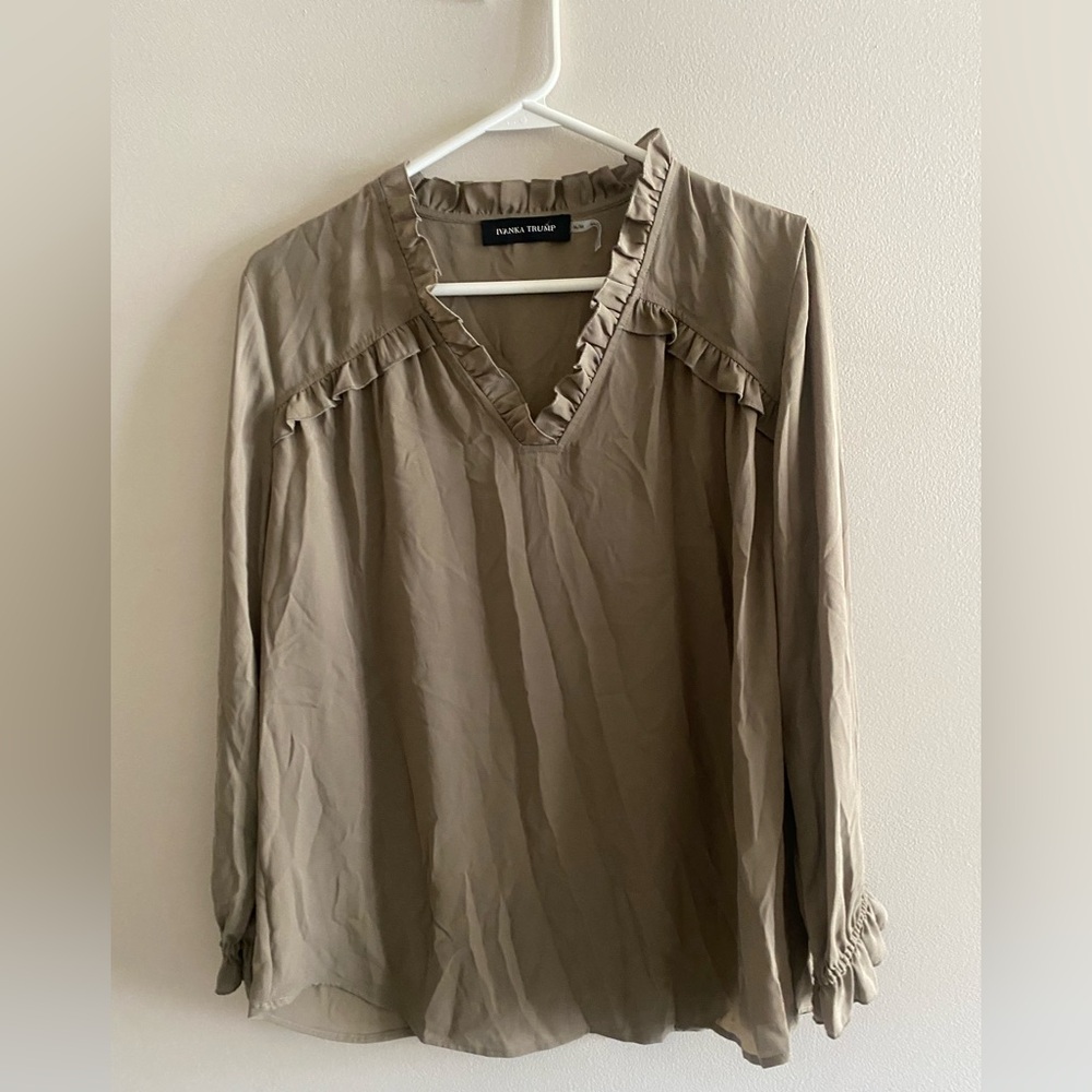 Ivanka Trump Olive Green Long Sleeve Blouse Size M